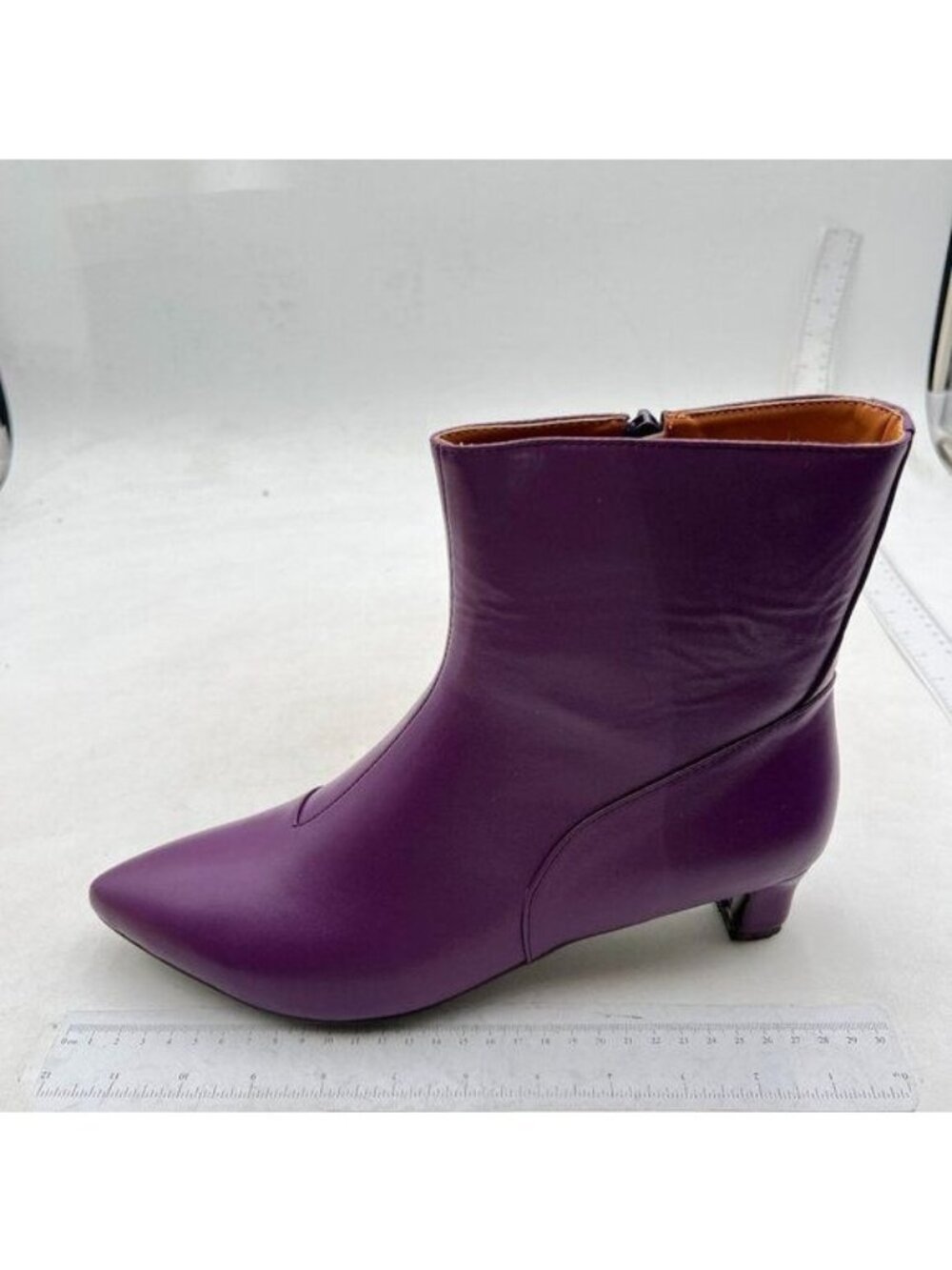 Women Pointed Toe Block Low Heels Comfy Ankle Boots Winter Booties Purple Shoe